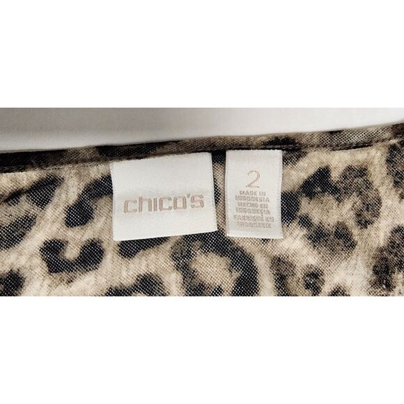 Chico's Leopard Animal Print 2 PC Sheer Tunic Blouse 3/4 Sleeve Color Brown L - Picture 8 of 12